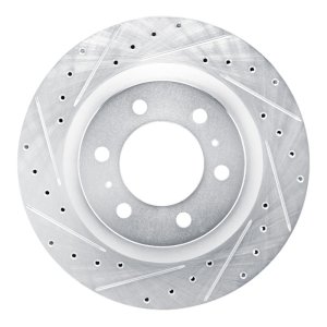 Lexus GX550 Brake Rotor (1) - Front Left - R1 Concepts - Drilled & Slotted - Silver - `22-`25
